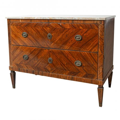 Cómoda lombarda Luis XVI en madera chapada de nogal y palis