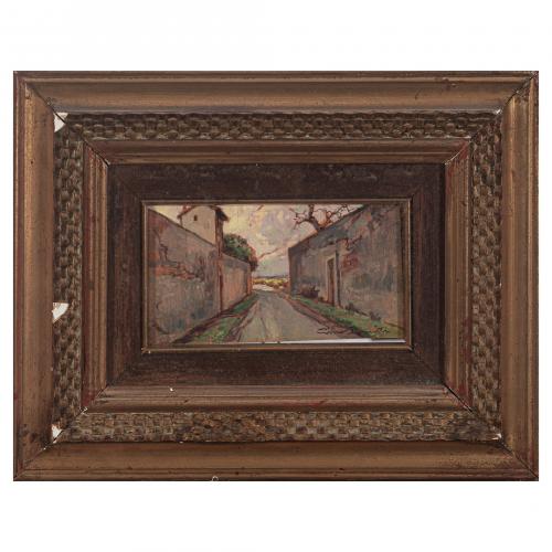 Gino Romiti (Livorno, 1881-1967) Calle de pueblo. 