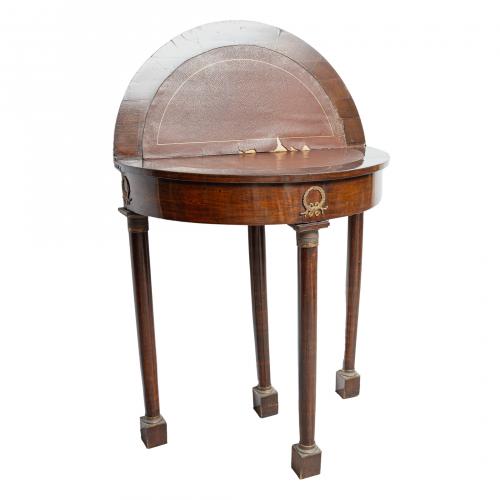 Mesa media luna Imperio en madera con aplicaciones en bronc