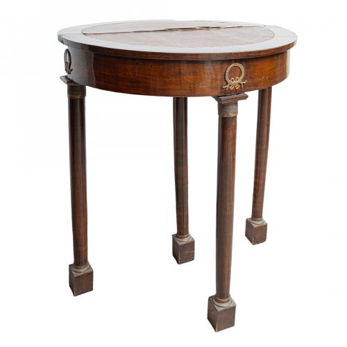 Mesa media luna Imperio en madera con aplicaciones en bronc