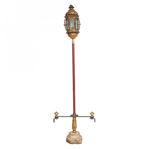 Farol veneciano en metal dorado y cristal, s.XIX. 