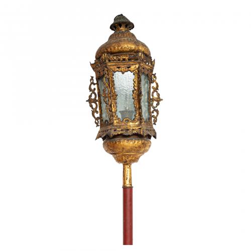 Farol veneciano en metal dorado y cristal, s.XIX. 
