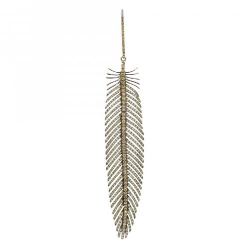 Colgante diseño pluma en oro pavonado con diamantes talla b