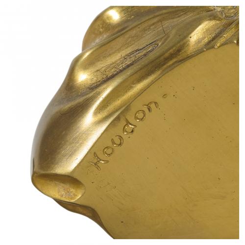 Escribanía de dos tinteros en bronce dorado y mármol, ppios