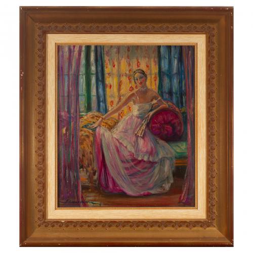 Pere Casas Abarca (Barcelona, 1875-1958) Dama en el salón