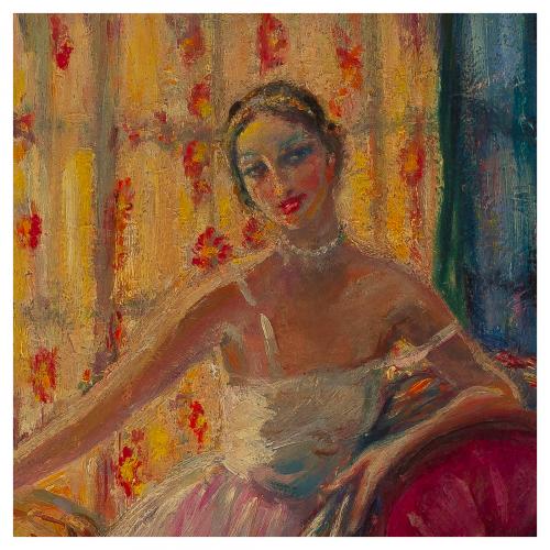 Pere Casas Abarca (Barcelona, 1875-1958) Dama en el salón
