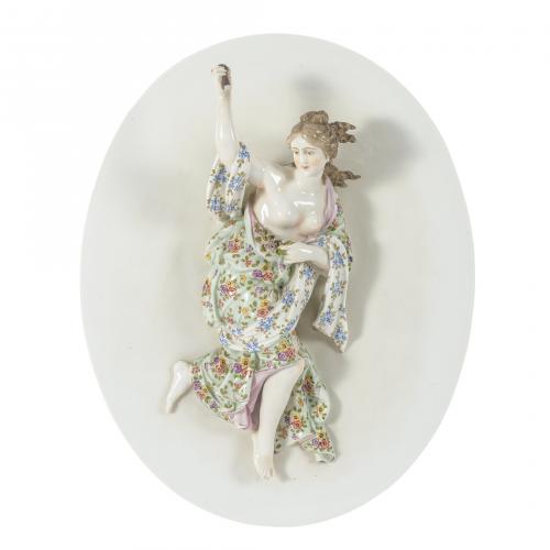 Placa oval en porcelana con representación de alegoría de l