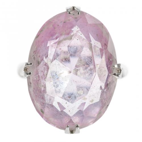 Sortija en plata con cuarzo rosa y símil de amatista. Nº 13