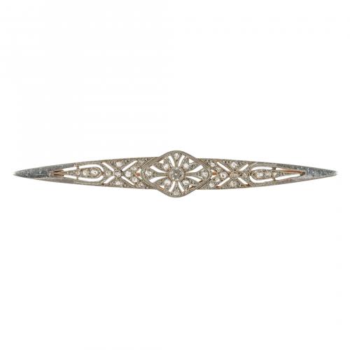 Broche estilo Art Déco en oro bicolor con diamantes tallas 