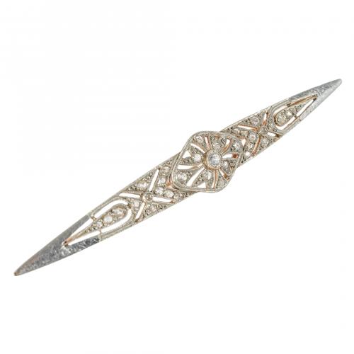 Broche estilo Art Déco en oro bicolor con diamantes tallas 