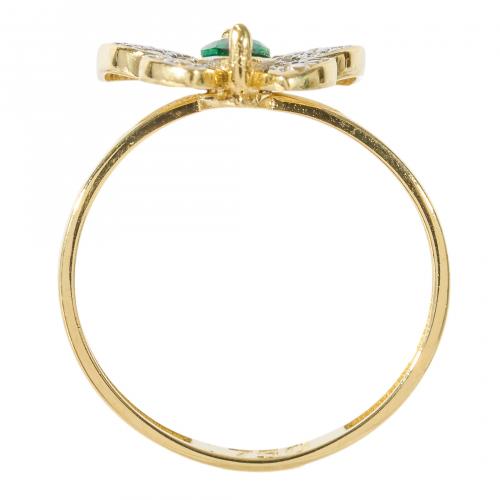 Sortija diseño mariposa en oro con símil de esmeralda talla