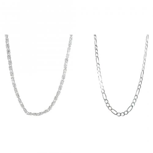 Pareja de cadenas en plata, una tubular. 60 cm cada una. 