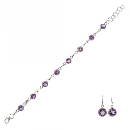 Juego de pulsera y pendientes en plata con chatones de amat