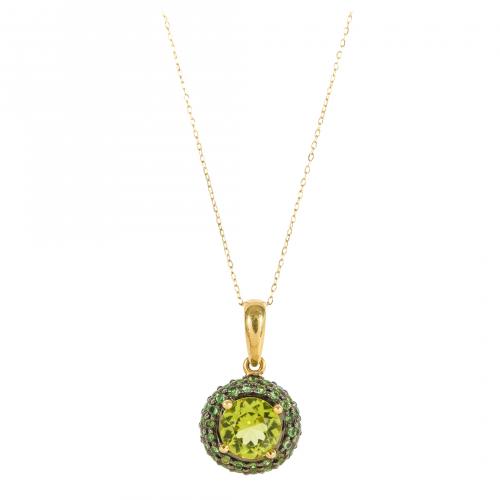 Colgante en oro y oro pavonado con amatista verde central t