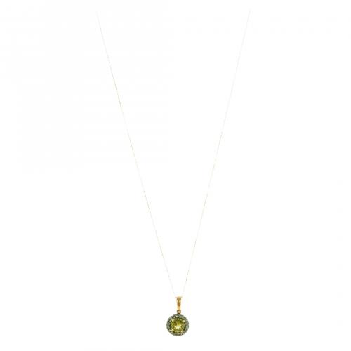 Colgante en oro y oro pavonado con amatista verde central t