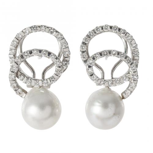 Pendientes en oro blanco con róleos de diamantes talla bril