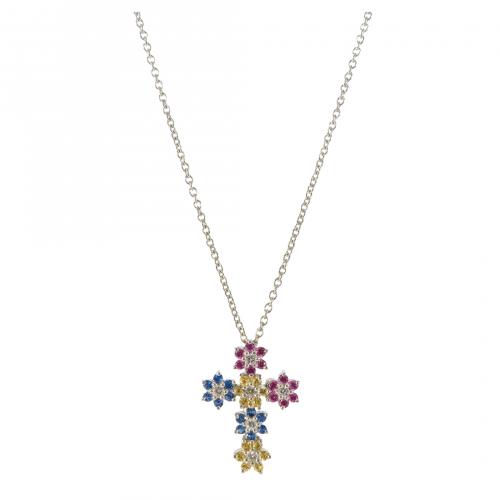 Gargantilla en oro blanco con colgante diseño cruz de chato