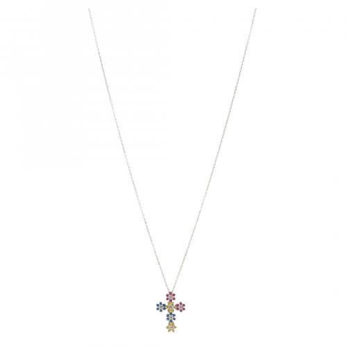 Gargantilla en oro blanco con colgante diseño cruz de chato