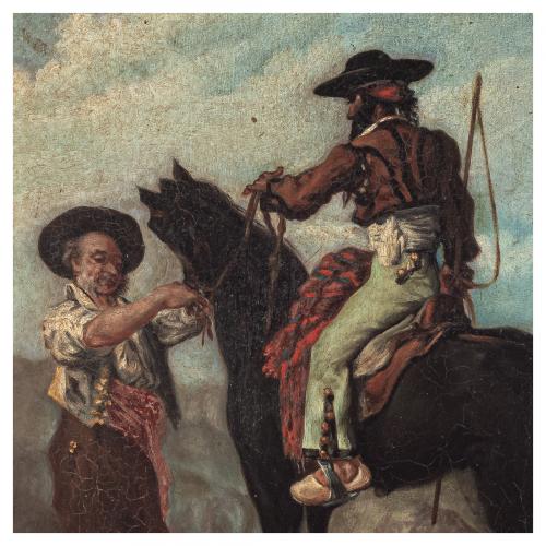 Escuela española, s.XIX. Personajes goyescos. 