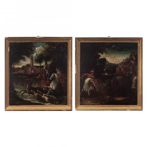 Escuela italiana, s.XVIII. Escenas de caza. 