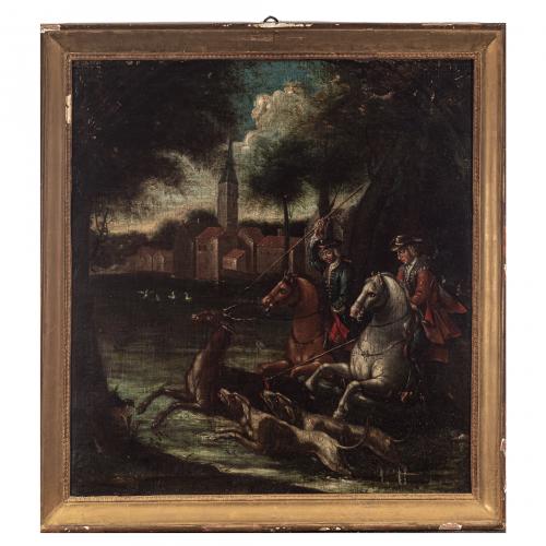 Escuela italiana, s.XVIII. Escenas de caza. 