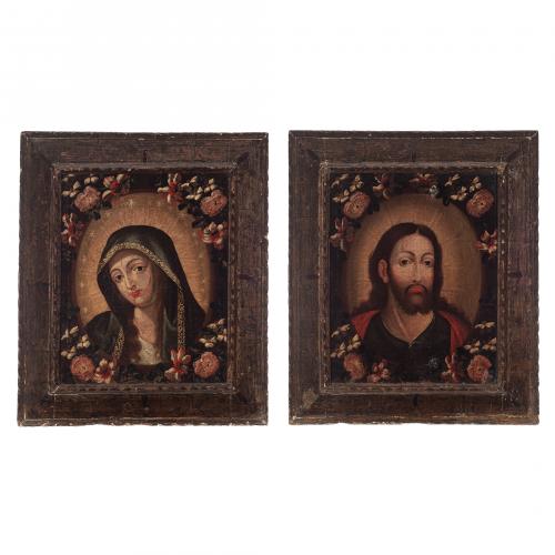 Escuela Novohispana, México, s.XVIII. Jesús y la Virgen M