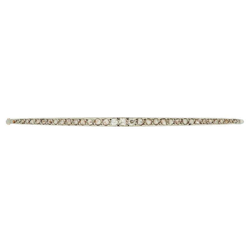 Aguja lanzadera Art Déco en oro y platino con diamantes, c.